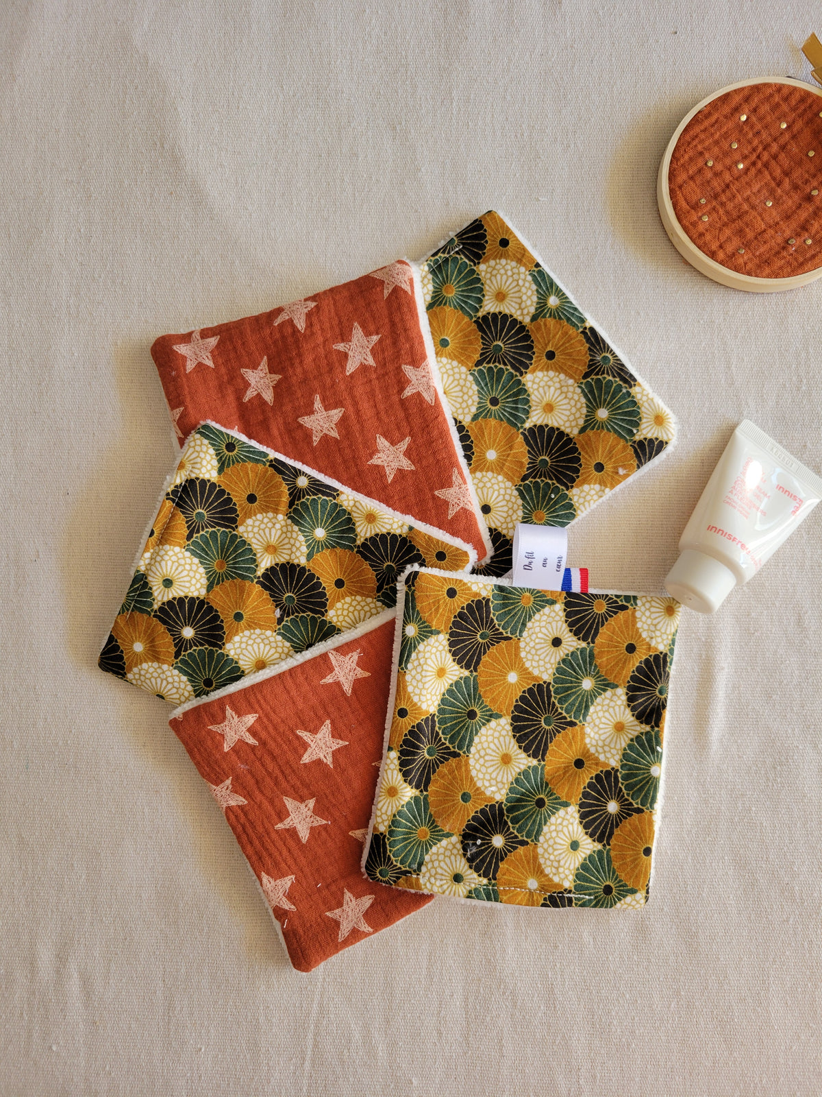 Lot de 5 lingettes démaquillantes lavables en coton - Alternative écologique et durable