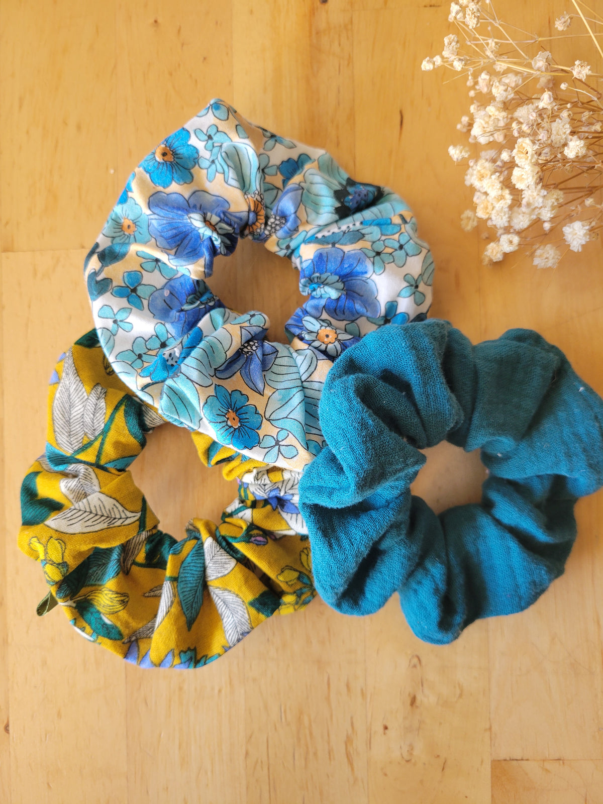 Chouchou en coton cousu main – Lot de 3 - Accessoire cheveux pratique et durable - taille S