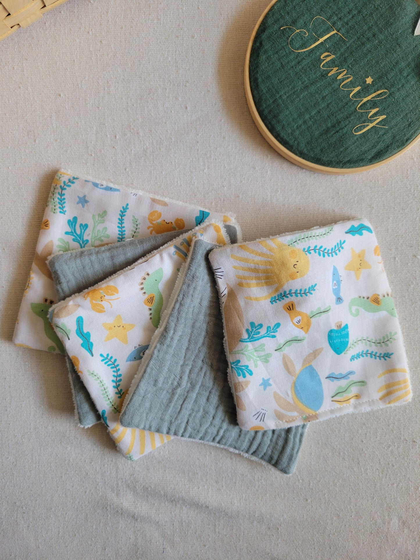 Lot de 5 lingettes en coton lavables - Alternative écologique et durable