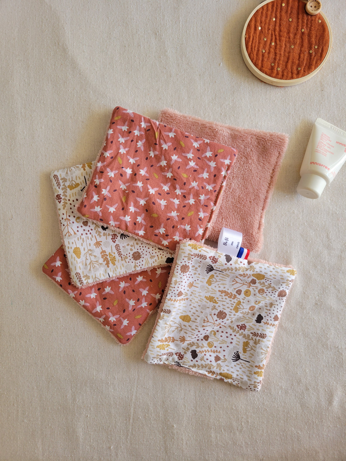 Lot de 5 lingettes démaquillantes lavables en coton - Alternative écologique et durable