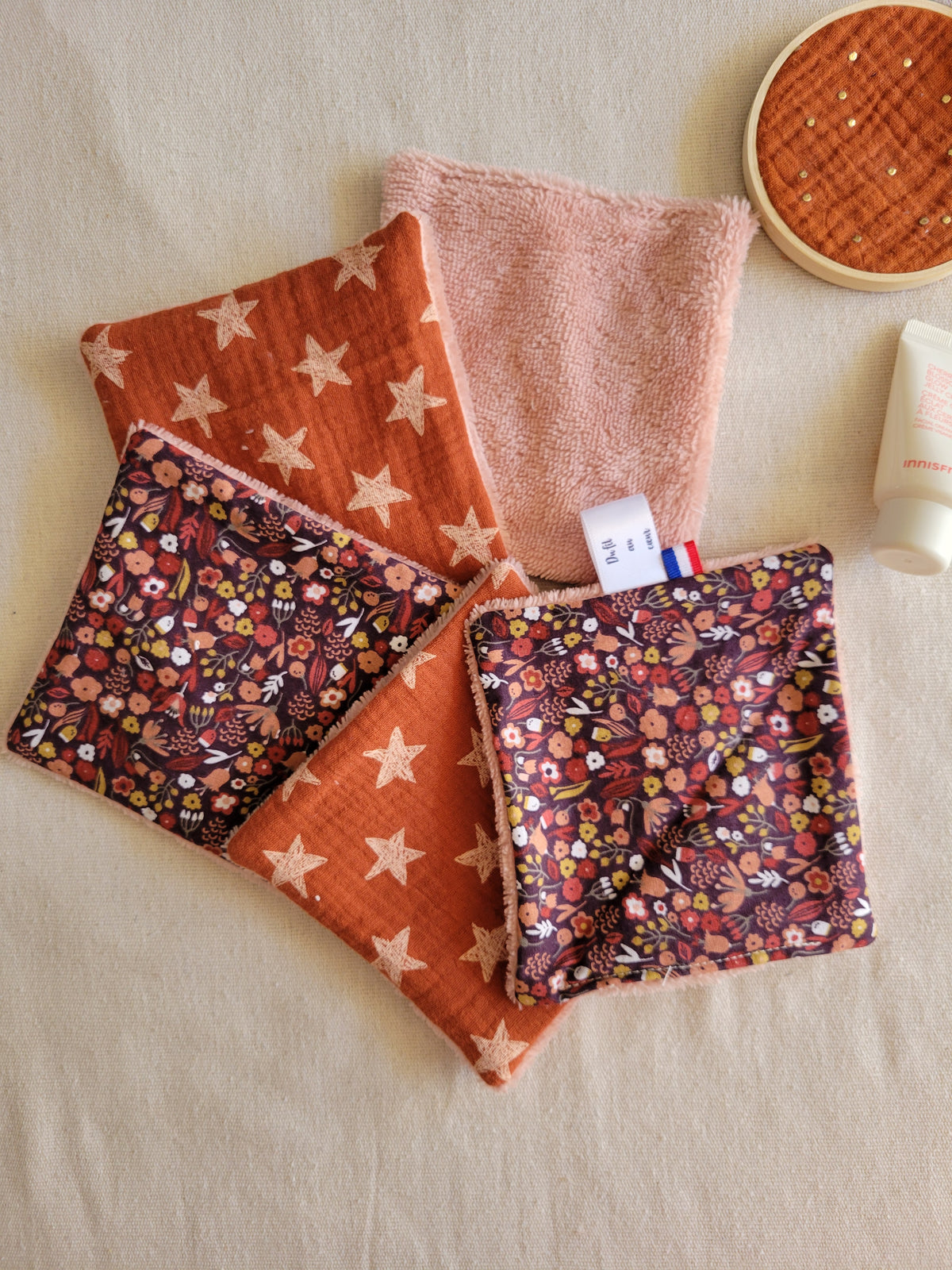 Lot de 5 lingettes démaquillantes lavables en coton - Alternative écologique et durable